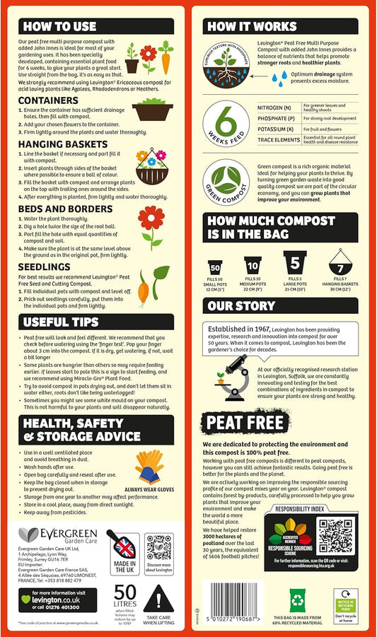 Levington Peat-Free Multipurpose Compost - 50L