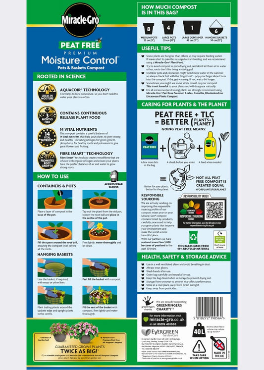 MiracleGro Moisture Control Pot & Basket Compost - 40L