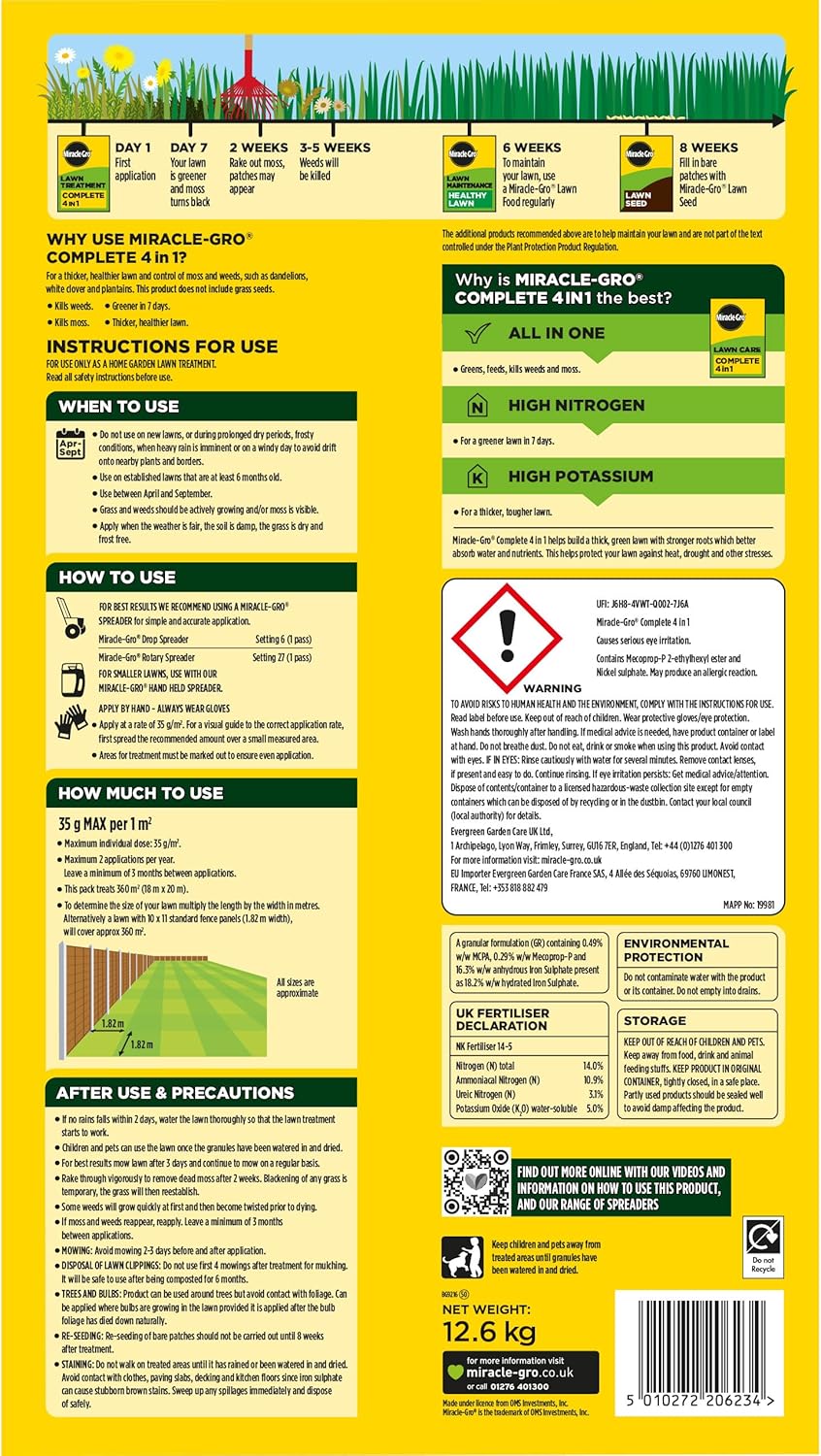 MiracleGro Complete 4-in-1 Lawn Treatment - 360m²