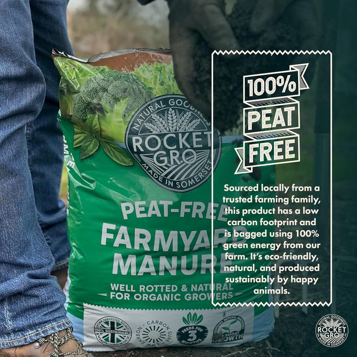 RocketGro Peat-Free Farmyard Manure - Organic Soil Conditioner & Mulch – 40L