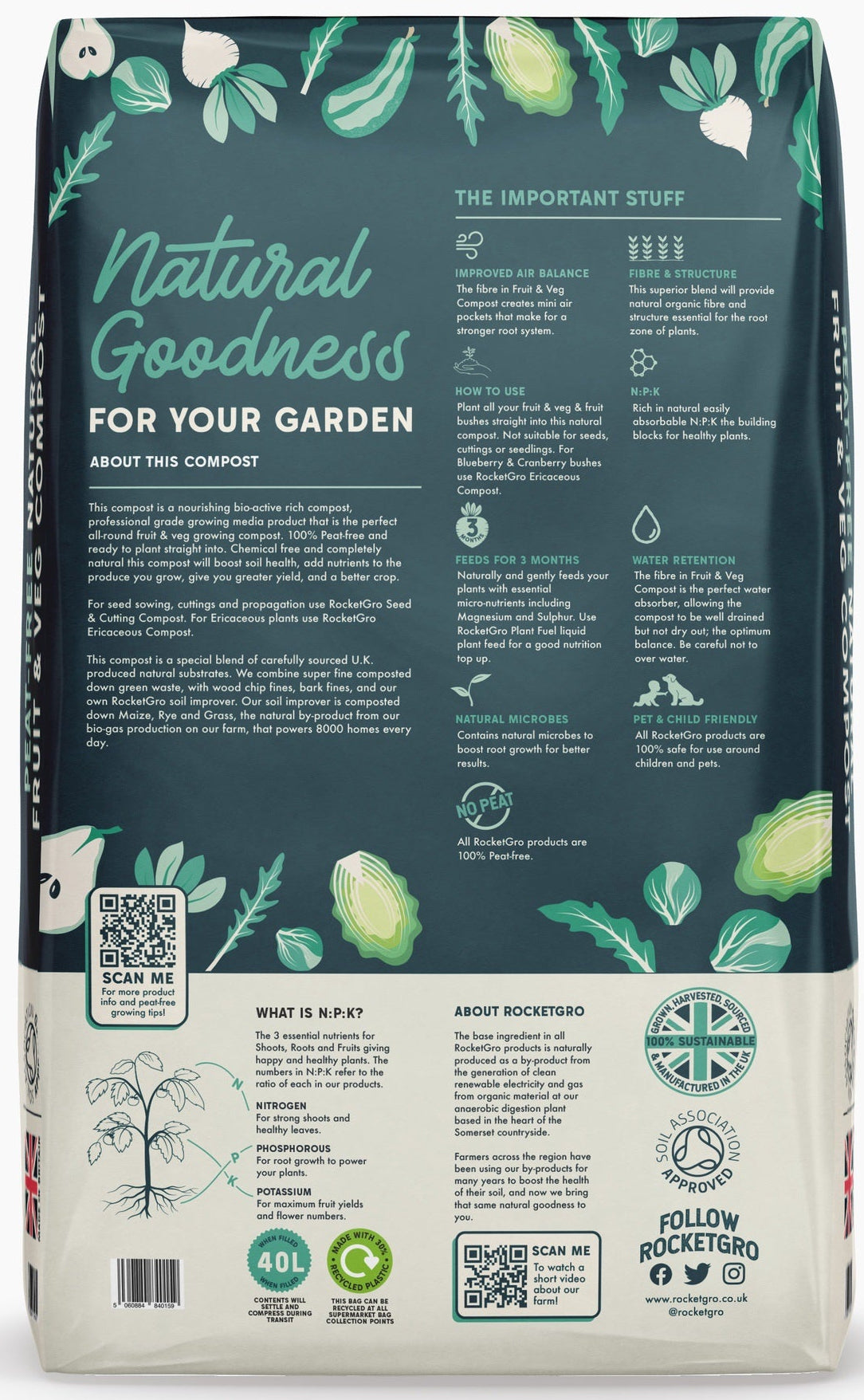 RocketGro Peat-Free Fruit & Veg Compost - 40L