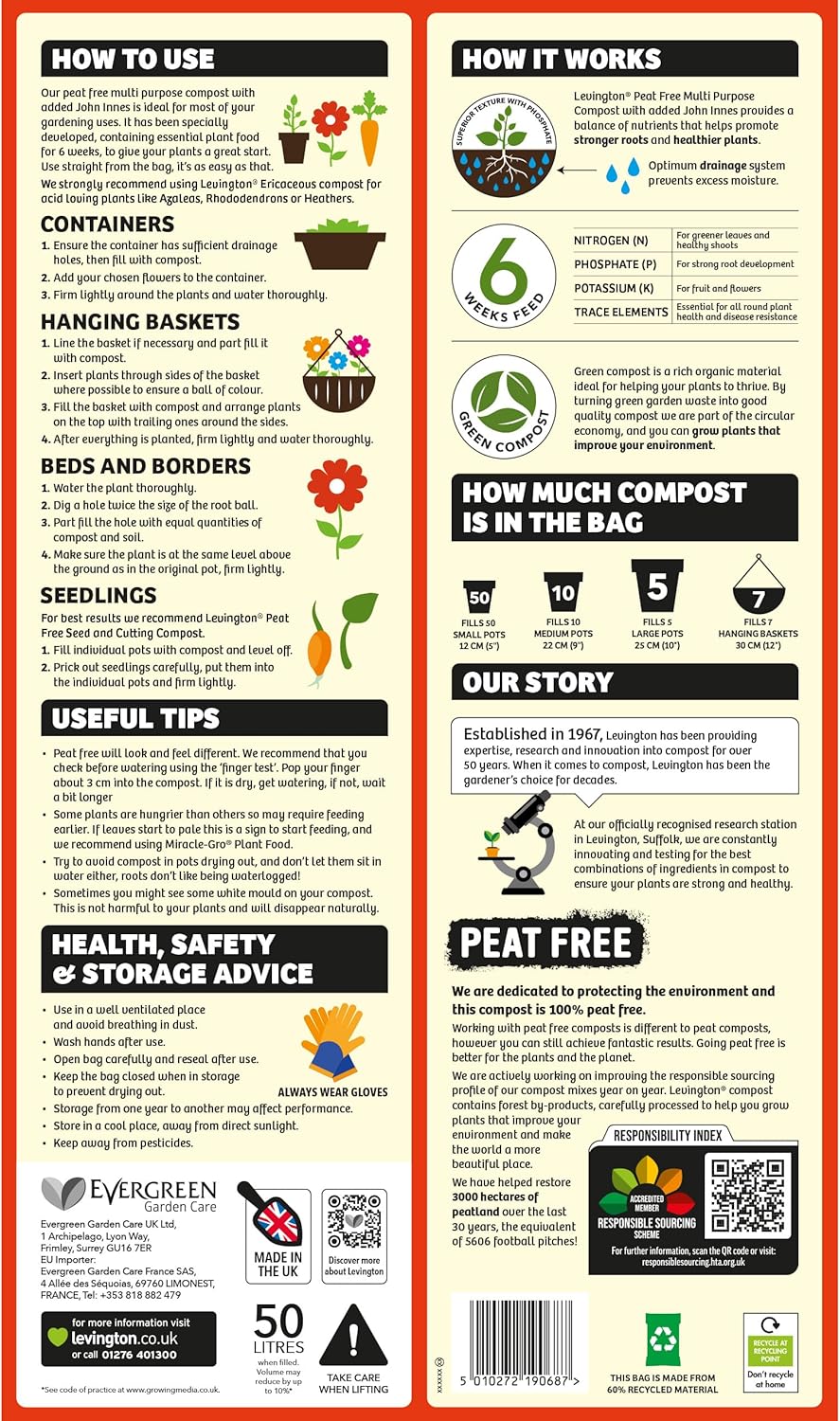 Levington Peat-Free Multipurpose Compost - 50L